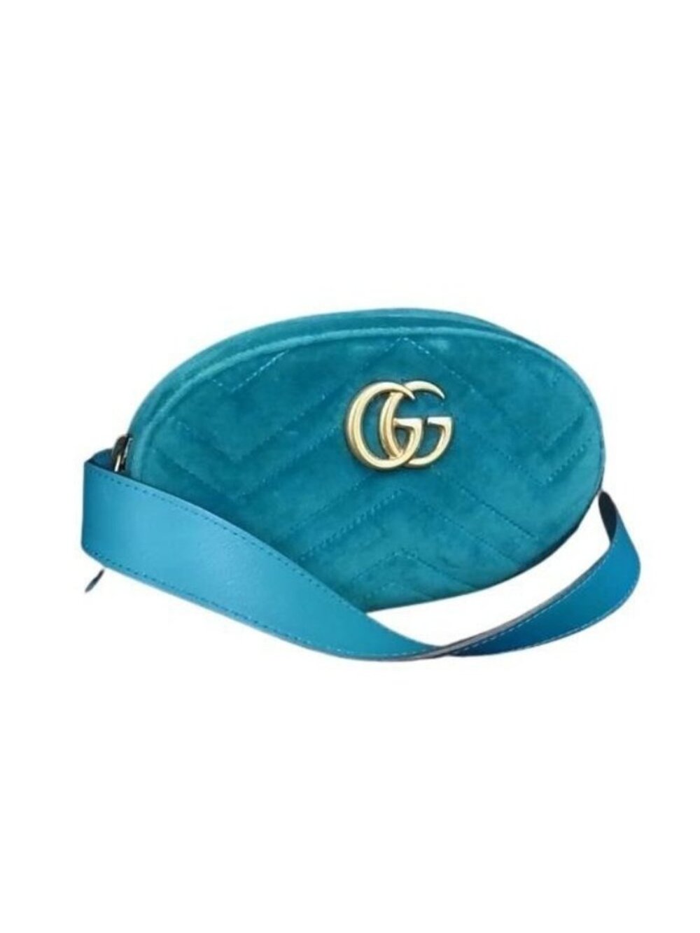 Gucci Waist Bag GG Marmont Blue Velvet Gold - Picture 1 of 9